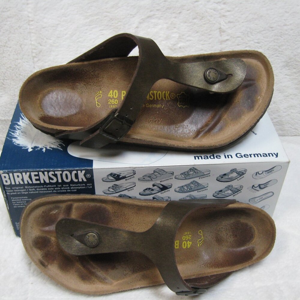 Birkenstock GIZEH Gold-Brown Birko Flor 40 R US W 9 M 7 USED